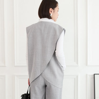 【バックスリットジレ＆パンツ セット】サラサラ素材✨シワになりにくい バックスリットジレと美脚パンツ セット グレー