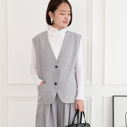 美シルエット✨ 体型カバー効果 サラサラ素材 ジレ　グレー　0746Grey