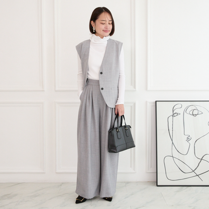 美シルエット✨ 体型カバー効果 サラサラ素材 ジレ　グレー　0746Grey
