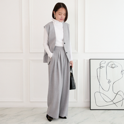 美シルエット✨ 体型カバー効果 サラサラ素材 ジレ　グレー　0746Grey