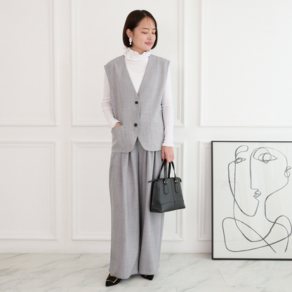 美シルエット✨ 体型カバー効果 サラサラ素材 ジレ　グレー　0746Grey