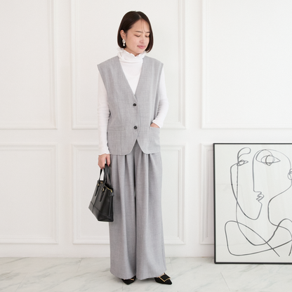 美シルエット✨ 体型カバー効果 サラサラ素材 ジレ　グレー　0746Grey