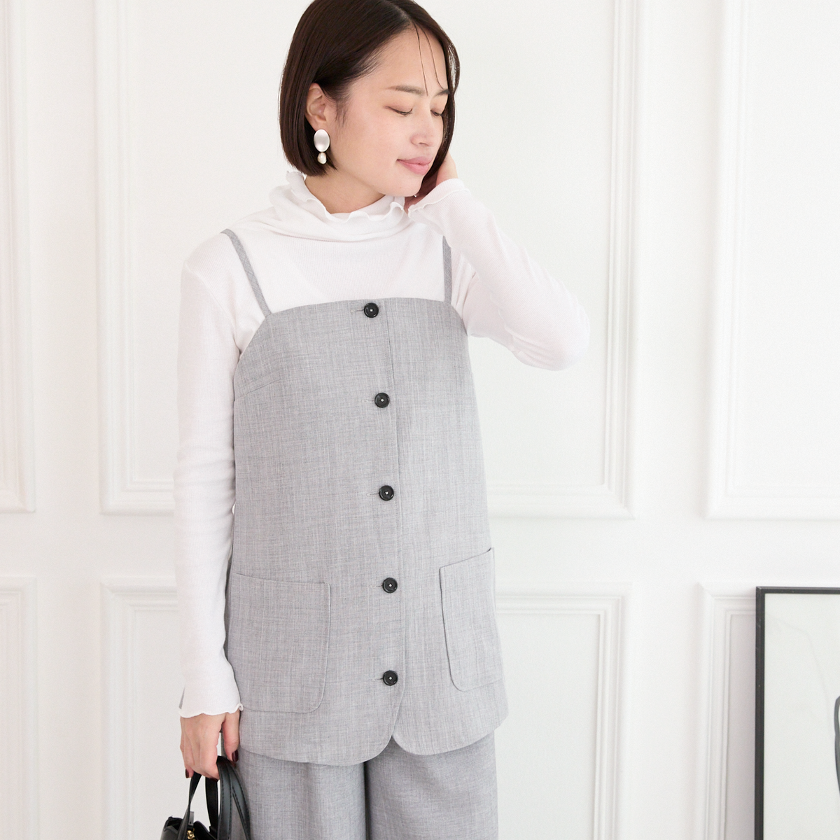 レイヤードコーデ に最適　ビスチェキャミ　グレー　0713Grey
