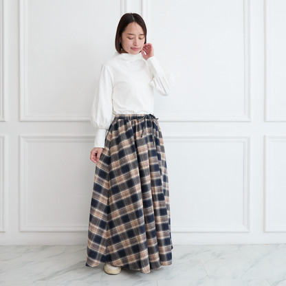 【丈調整できる🧵✨】春まで◎肌触りの良いチェック柄 ウエストゴム フレアスカート　ネイビー　0786NV