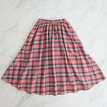 【丈調整できる🧵✨】春まで◎肌触りの良いチェック柄 ウエストゴム フレアスカート　ピンク　0786PK